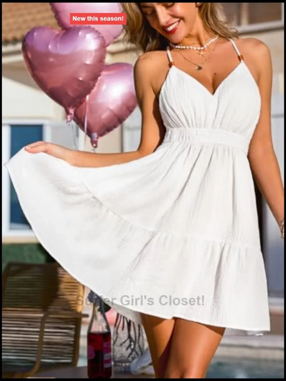 CUPSHE V-Neck Open Back Flowy Tiered A-Line Mini Dress Sundress Beach Vacation